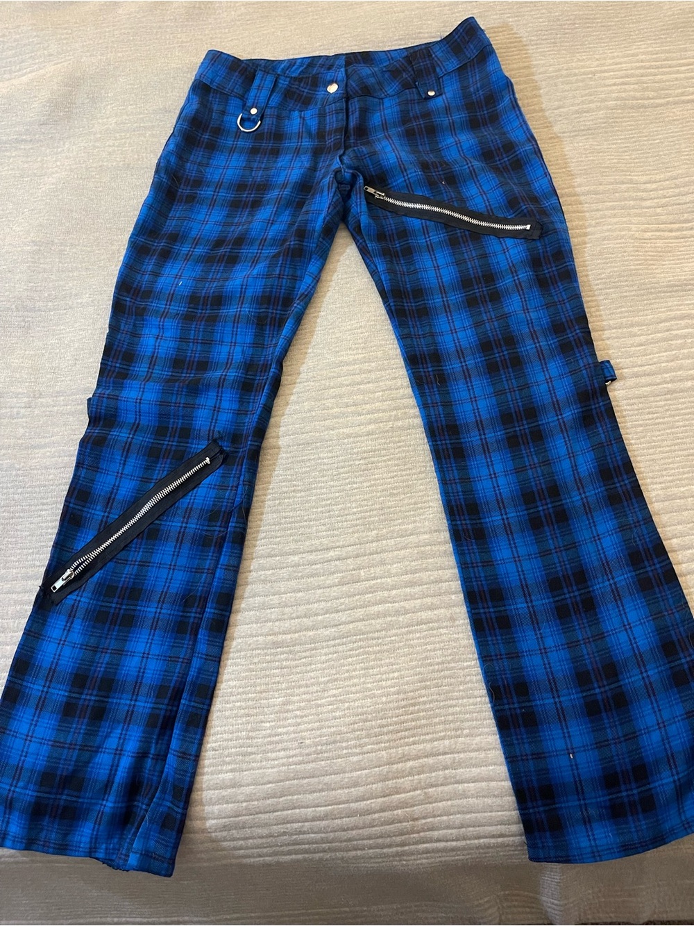 Lip Service Pants Womens 5 Blue Plaid Zip Leg Punk Goth Y2K Tripp Style Made USA